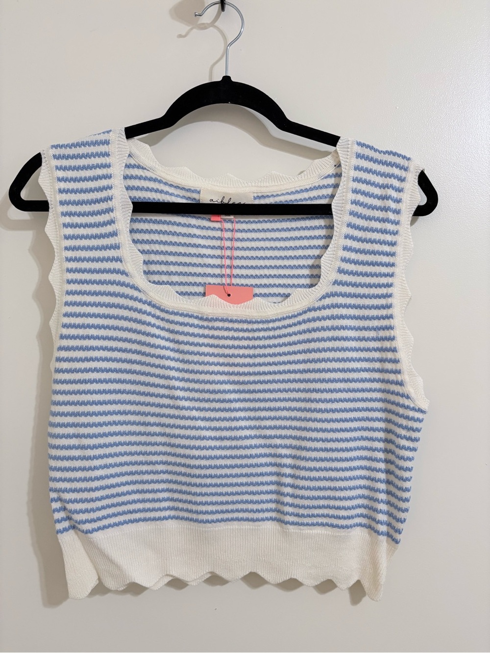 Aiblee 2Pc set Sleeveless Blue & White Striped Knit Tank Top and shorts